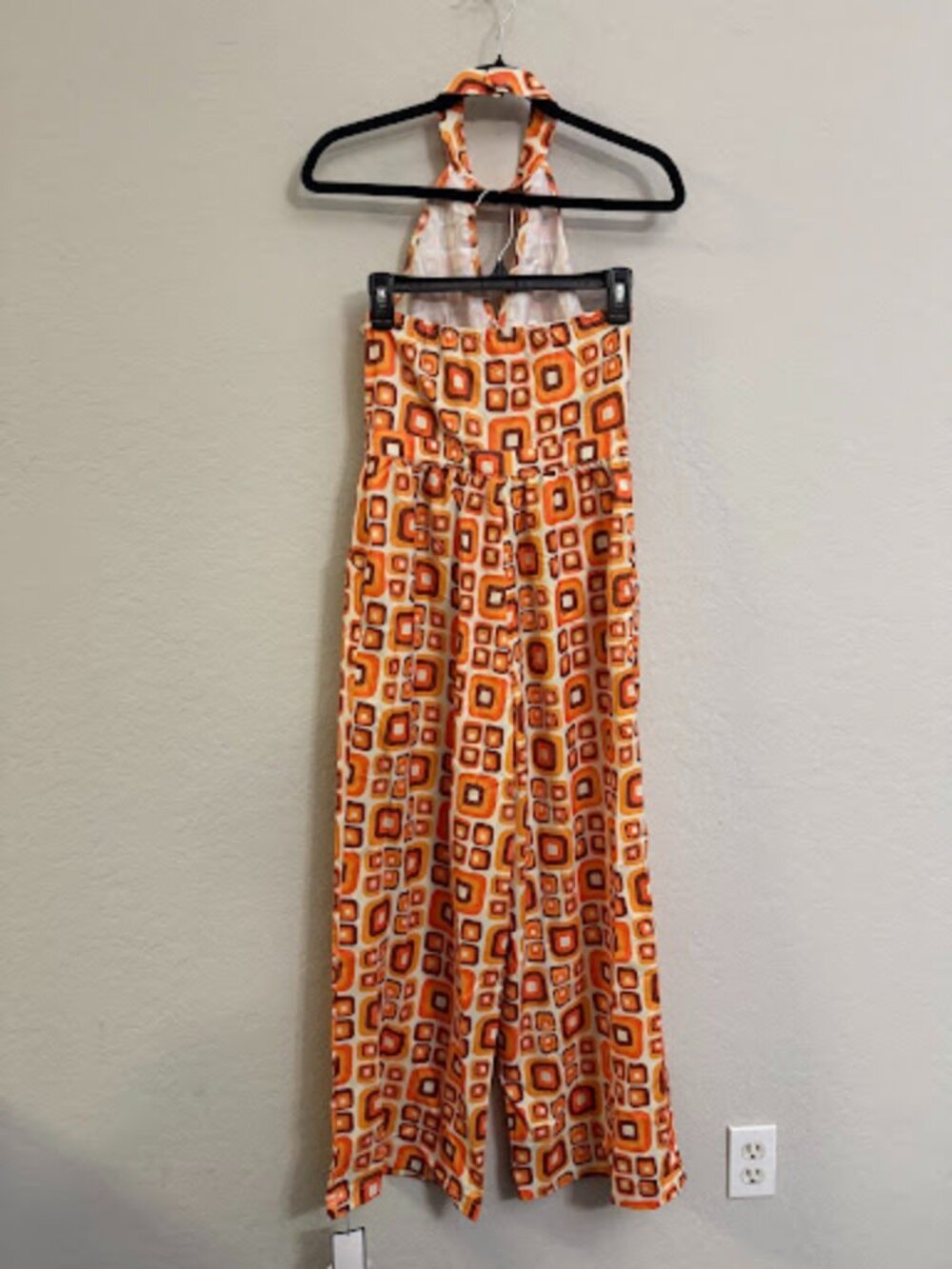 Retro Stage Orange 1970s Geometric Halter Jumpsuit NWT Medium - Picture 4 of 5